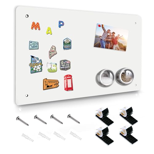 HYHOSHI White Magnetic Board,17.5" x 11.4" Magnet Bulletin Board to Display Magnetic Notes, Poetry, Photos, Suitable for Wall, Refrigerator, Cabinet etc, Come with 4 Pcs Dual Lock Tape and Screws - Image 1