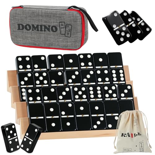 KAILE Jumbo Double 6 Domino Set with Portable Case 4 Wooden Racks 28 Large Tiles for Adults Families Travel Board Games for 24 Players - Image 1