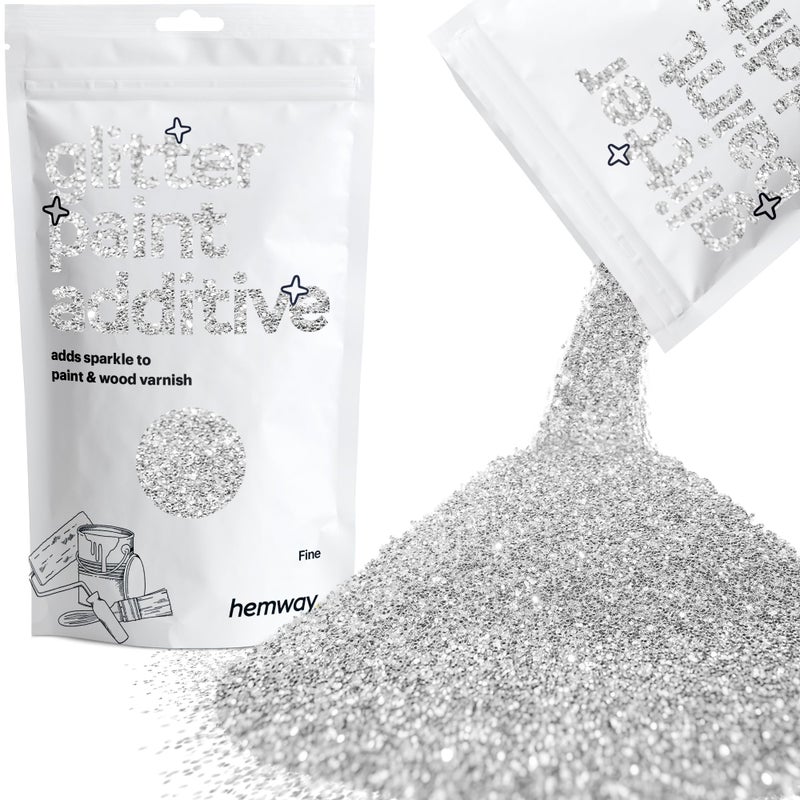 Hemway Glitter Paint Additive Crystals for Acrylic Emulsion Paint, Interior & Exterior Walls, Wood, Varnish, Matt, Gloss, Furniture 100g / 3.5oz - Fine (1/64" 0.015" 0.4mm) - Silver - Image 1