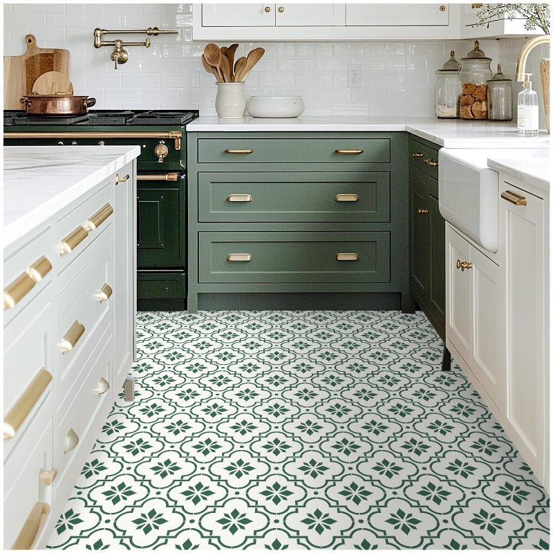 MORCART 7.87" x 7.87" Peel and Stick Floor Tile, 20-Pack Self-Adhesive DIY Vinyl Flooring for Renters, Removable and Waterproof Tile Sticker for Bathroom, Kitchen, Staircase (Green) - Image 1