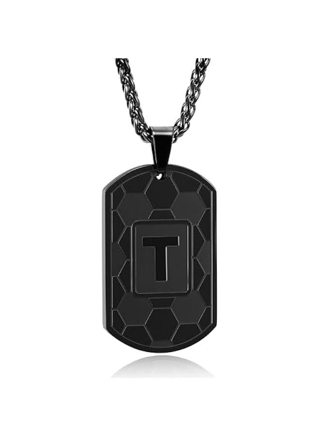 Soccer Initial Necklace for Men Boys Kids Teen Dog Tag Sliver/Black/Gold Letter Pendant Sport Soccer Athletes Jewelry Gifts  Gifts for Kids Boys Men Teens Boyfriend Husband - Image 1