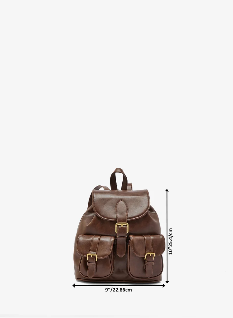 Ginger Brown Classic Gold Accent Flap Backpack for Women | Best Price UAE