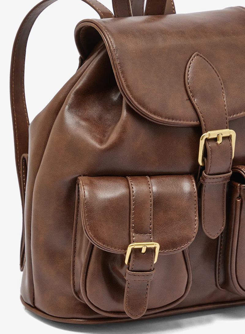 Ginger Brown Classic Gold Accent Flap Backpack for Women | Best Price UAE
