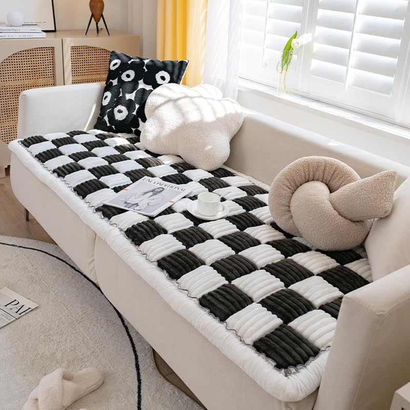 Fuzzy Couch Covers for Pets, Couch Protector for Dogs Garden Chic Cotton Protective Couch Cover, Pet Mat Bed Couch Cover (17.7 x 17.7in, Black) - Image 1