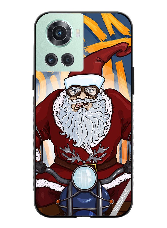 VR CREATIVE Protective Case Cover For OnePlus 10R Cartoon Christmas Postcard Santa Claus On Motorcycle Design Multicolour - Image 1