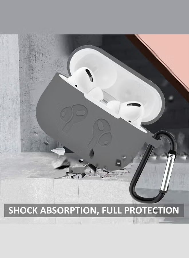 AirPods Pro Case, Shockproof Protective Silicone Cover for AirPods Pro Gray , Soft Silicone Shockproof Cover with Ring Buckle, Case for AirPods Pro Earphone - Image 3