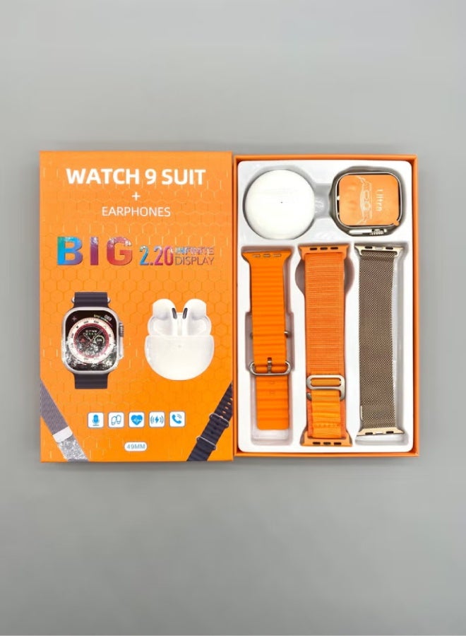 ارواق ساعة i9 Suit الذكية بشاشة عالية الدقة مقاس 2.09 بوصة مع مكالمات بلوتوث وأوضاع رياضية متعددة ومراقبة النوم ومعدل ضربات القلب ومقاومة للماء IP67 وعمر بطارية طويل مع سماعات أذن - ساعة ذكية للجنسين متوافقة مع Android وiOS - برتقالي - Image 1