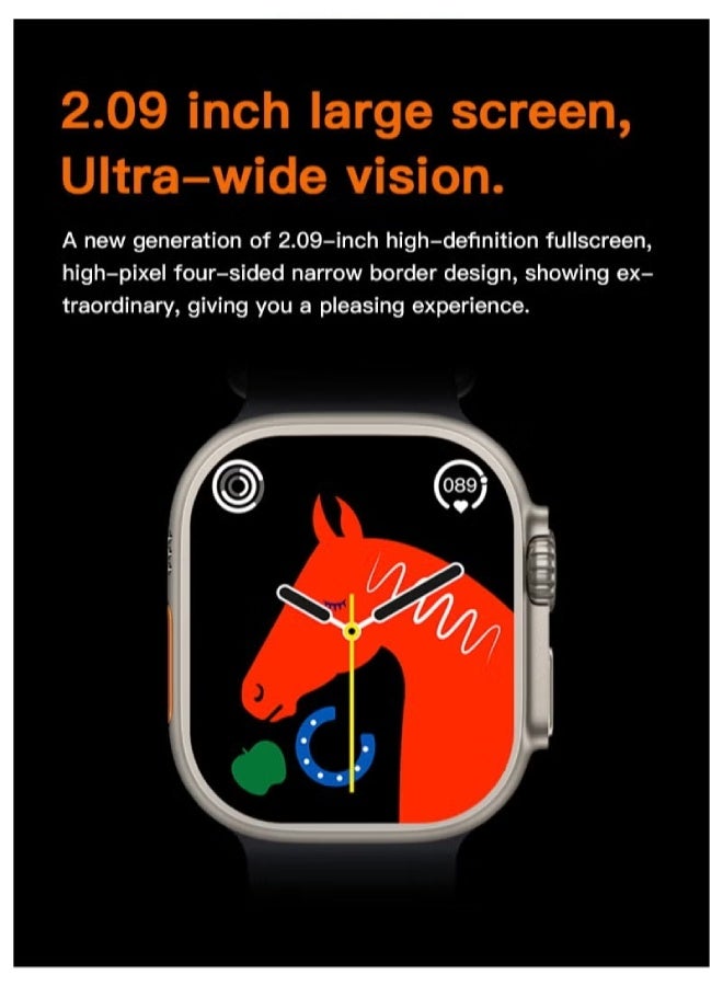 ارواق ساعة i9 Suit الذكية بشاشة عالية الدقة مقاس 2.09 بوصة مع مكالمات بلوتوث وأوضاع رياضية متعددة ومراقبة النوم ومعدل ضربات القلب ومقاومة للماء IP67 وعمر بطارية طويل مع سماعات أذن - ساعة ذكية للجنسين متوافقة مع Android وiOS - برتقالي - Image 3