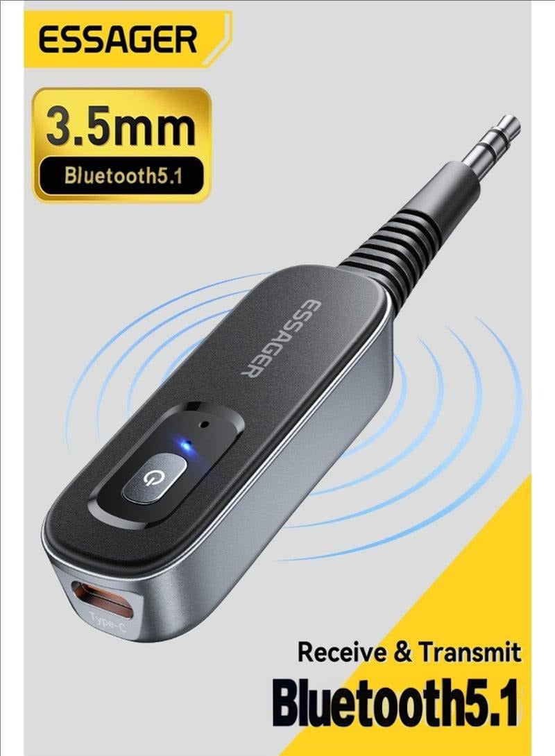 ESSAGER AUX Bluetooth Adapter and Transmitter, Wireless Noise Cancelling Bluetooth 5.1 with Built-in Microphone for Wireless Music and Hands-Free Calls - Image 1