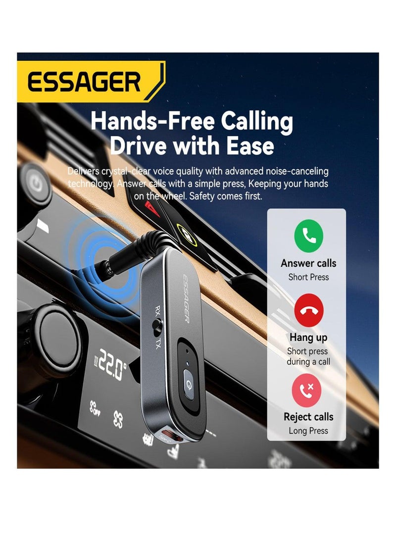 ESSAGER AUX Bluetooth Adapter and Transmitter, Wireless Noise Cancelling Bluetooth 5.1 with Built-in Microphone for Wireless Music and Hands-Free Calls - Image 3