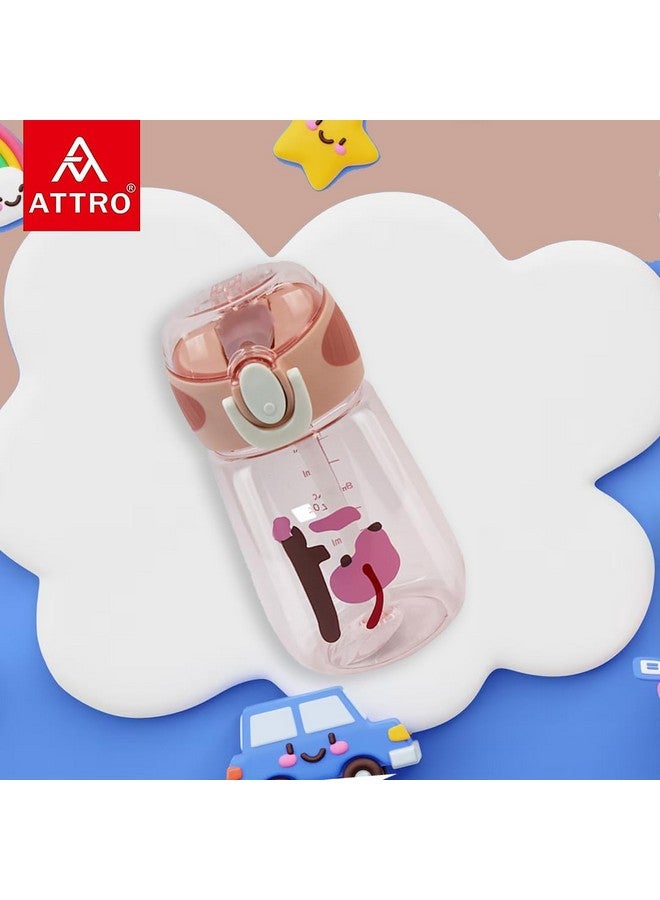 Attro Sippy Kids 400ml Water Bottle with Fliptop Lid & Straw Kids Bottle ML Mention for Daily Water Intake BPA Free, Leakproof - Pink - Image 2