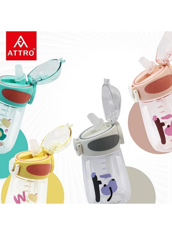 Attro Sippy Kids 400ml Water Bottle with Fliptop Lid & Straw Kids Bottle ML Mention for Daily Water Intake BPA Free, Leakproof - Pink - Image 3