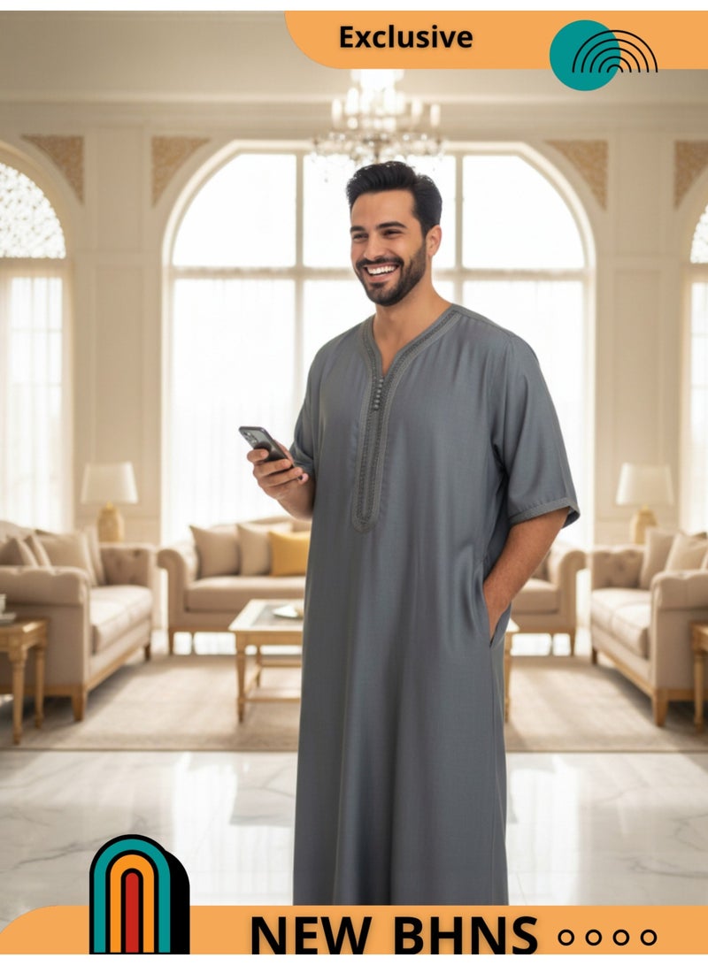 قميص رجالي ، ثوب نوم ، ثوب مغربي ، راحة مناسب هدايا رجالية فاخرة ثوب بيت رجالي للراحة قميص مغربي ، قميص صيفي رجالي ، قميص كم قصير ، ثوب سبعة رجالي مريحة هدايا للرجال - Image 1