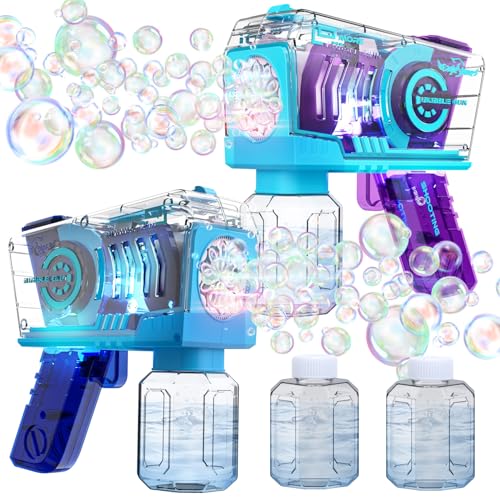 EagleStone 2 Pack Kids Bubble Guns Automatic Bubble Machines with 10Hole Wands Blasters for ToddlersLights Up Bubble Solution Easter Wedding Party Favors Outdoor for Boys Girls - Image 1