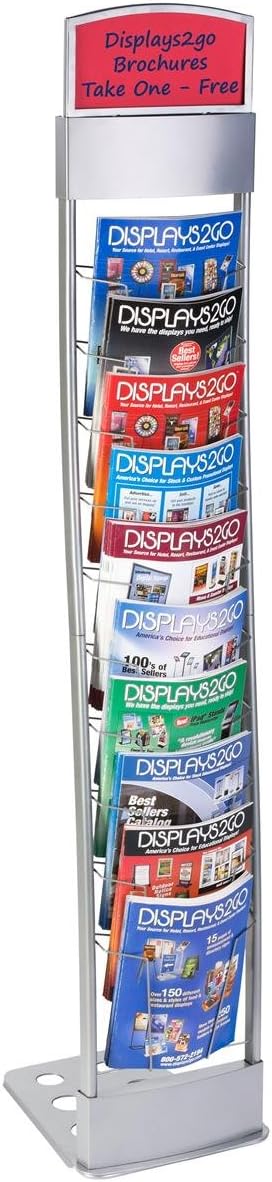 Displays2go Portable Silver Floor Literature Rack Features 10 Pockets for Freestanding Displays and Carrying Case TENNVTSLV - Image 3