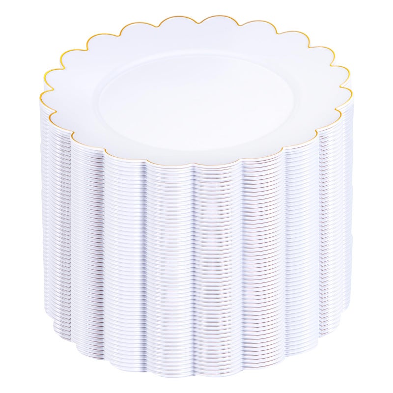 SUT 72Pcs Plastic Plates75inch White Dessert Plates with Gold Trim White Disposable Plates Disposable PlatesFancy Plastic Plates Heavy Duty Plastic Plates for Wedding  Parties