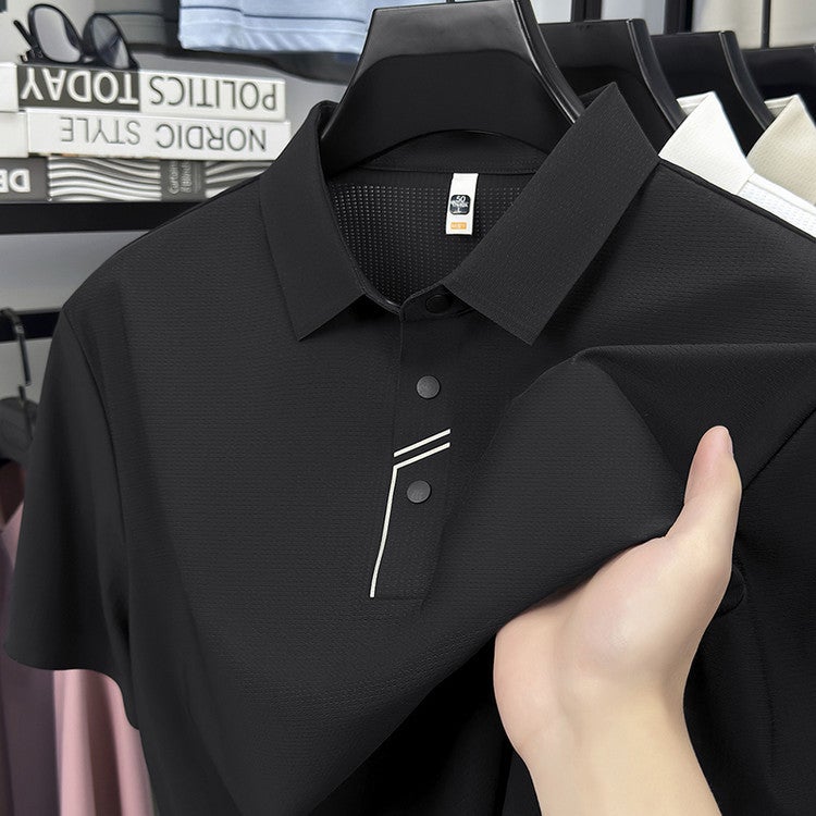 Men's Ice Silk Cooling Seamless Short Sleeve Polo Shirt Business Casual Summer Thin Lapel T-Shirt - Image 2