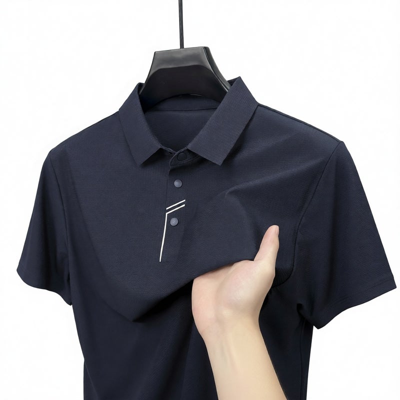 Men's Ice Silk Cooling Seamless Short Sleeve Polo Shirt Business Casual Summer Thin Lapel T-Shirt - Image 1