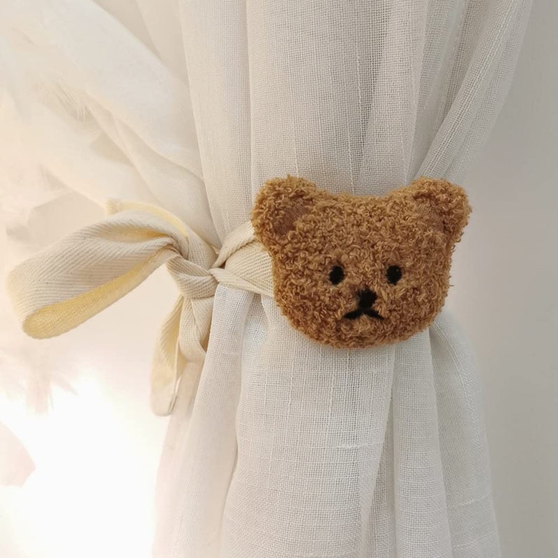 NUFR 2 Pack Cute Curtain Tiebacks Cartoon Bears Embroidered Animal Shape Bedroom Accessories (Brown) - Image 1
