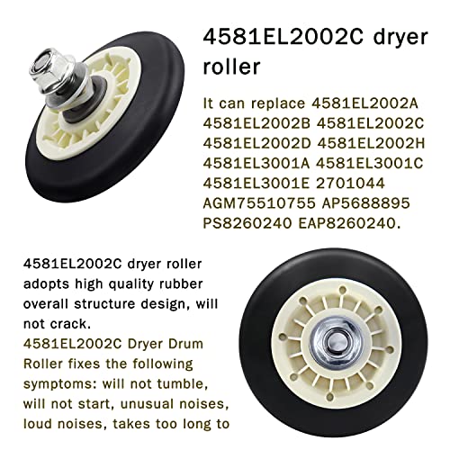 Casmer New Upgrade Dryer Roller Replacement Kit Fit for Lg or Kenmore Dryer, 4581EL2002C, 4561EL3002A, 4400EL2001D for DLEX8000V 79681072310 Dryer Drum Roller Kit Made of Premium Quality Material - Image 2