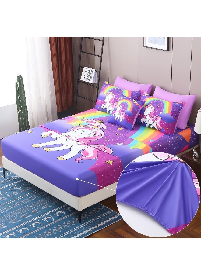 JQinHome Unicorn Full Bedding Sets for Girls Kids, 8 Piece Bed in A Bag 3D Purple Rainbow Theme Unicorn Comforter Set with Sheet Set  - Image 4