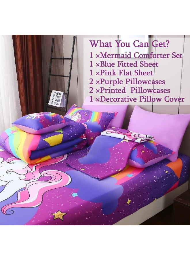 JQinHome Unicorn Full Bedding Sets for Girls Kids, 8 Piece Bed in A Bag 3D Purple Rainbow Theme Unicorn Comforter Set with Sheet Set  - Image 5