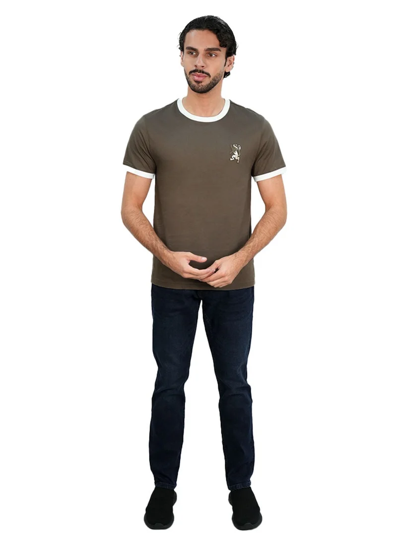 GIORDANO  Men’s Slim Cotton Crew Neck Tee with Embroidery for Men | Best Price UAE