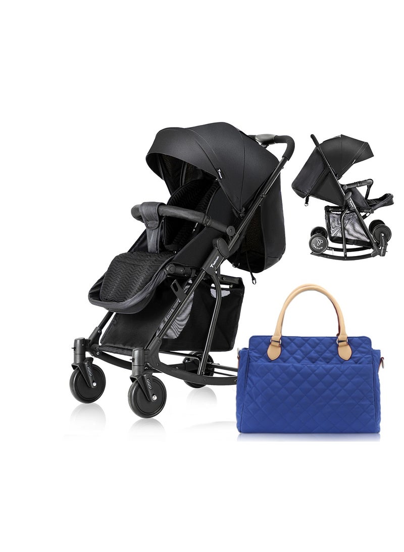 Teknum Stroller With Rocker with Blue Styler Fashion Diaper Bag- Black - Image 1