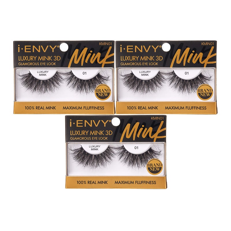 i.Envy i-ENVY Luxury Mink Collection False Eyelashes 100% Real Mink Glamorous Eye Look Lashes Maximum Fluffiness 3D Multi-Curl Angle (3 Pack) - Image 1