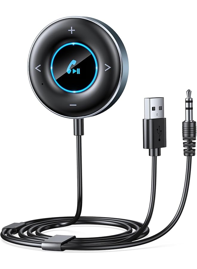 KASTWAVE Bluetooth Aux Receiver For Car, Portable Bluetooth 5.3 Receiver, Plug And Play, Hd Microphone, Aluminum Alloy Shell, Blue Arrbient Light, Suitable For Car - Image 1