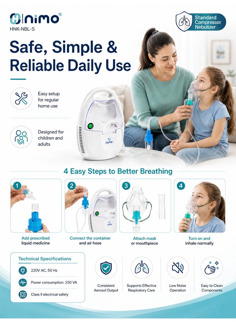 Nimo HNK-NBL-S Standard Compressor Nebulizer with Adult & Child Masks - Image 5
