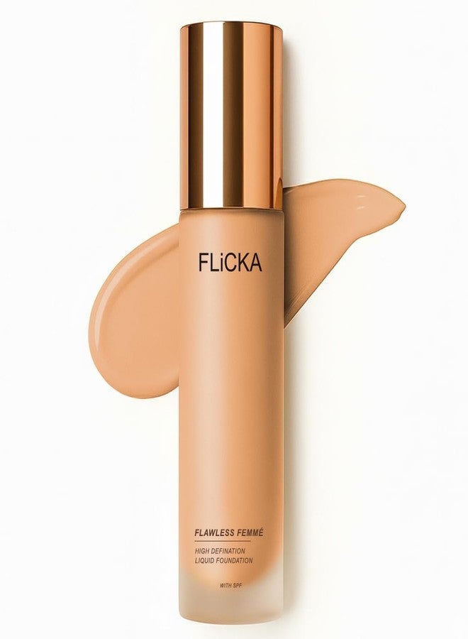 FLiCKA Flawless Femme Liquid Foundation for Face Makeup 30ml | Medium to High Coverage, Buildable | Natural, Waterproof & Moisturizing | All Skin Types | 08 Coffee - Image 1