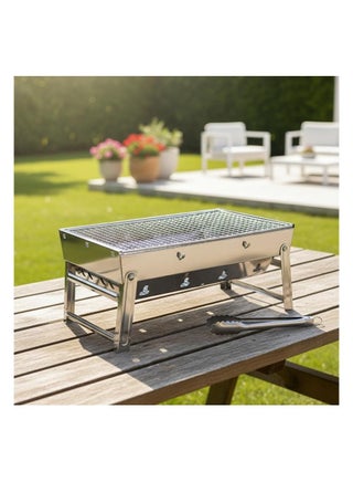 AKDC Mini BBQ Grill 360×68×290 mm | 2.5 kg Silver Color Portable Tabletop Barbecue