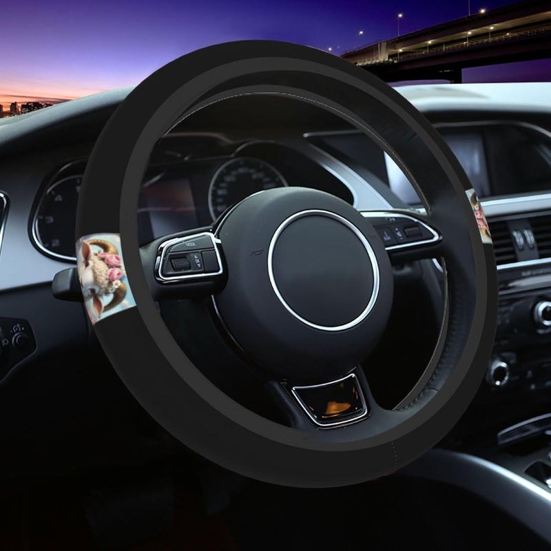 Floral Ram Fantasy Art Steering Wheel Cover for Women Men Steering Wheel Grip Wrap for Car 15 Inch - Image 1
