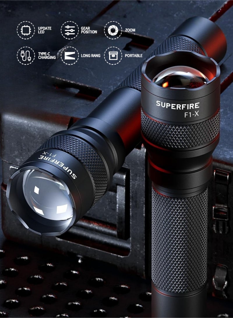 SUPERFIRE Portable Flashlight 125 Lumens, Zoomable Rechargeable Flashlights, 4 Modes, IP43 LED Tactical Flashlight, Flash Light for Camping, Emergency, Hunting, Tool Gifts for Men - Image 2