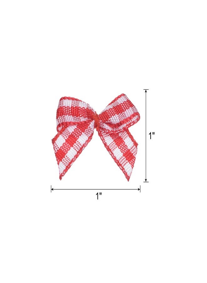 MECCANIXITY 50Pcs Mini Gingham Ribbon Bow 1" Checkered Fabric Satin Ribbon Bows for Craft DIY Hair Bow Sewing Wedding Birthday Party Red and White - Image 2