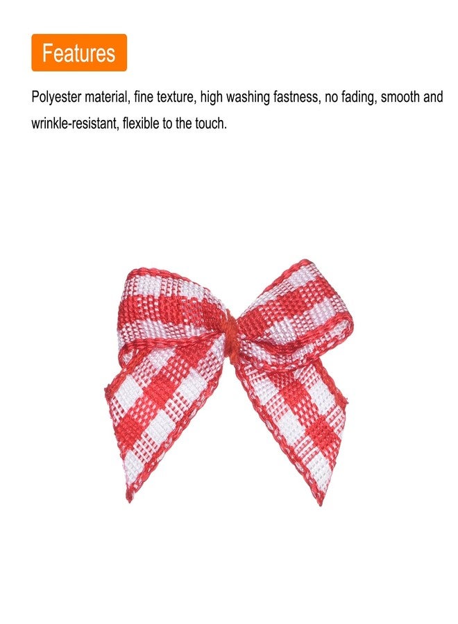 MECCANIXITY 50Pcs Mini Gingham Ribbon Bow 1" Checkered Fabric Satin Ribbon Bows for Craft DIY Hair Bow Sewing Wedding Birthday Party Red and White - Image 4
