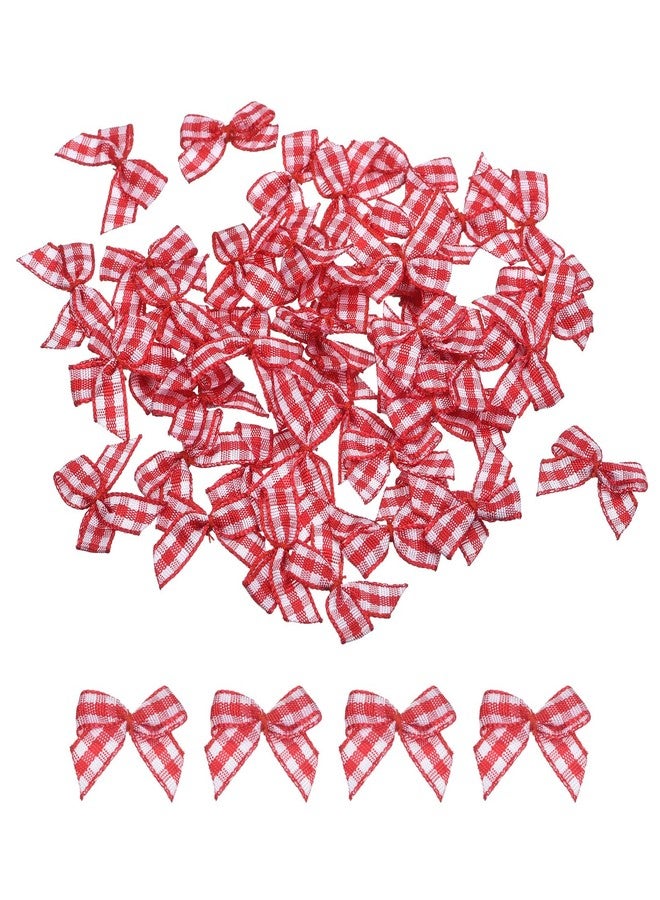 MECCANIXITY 50Pcs Mini Gingham Ribbon Bow 1" Checkered Fabric Satin Ribbon Bows for Craft DIY Hair Bow Sewing Wedding Birthday Party Red and White - Image 1