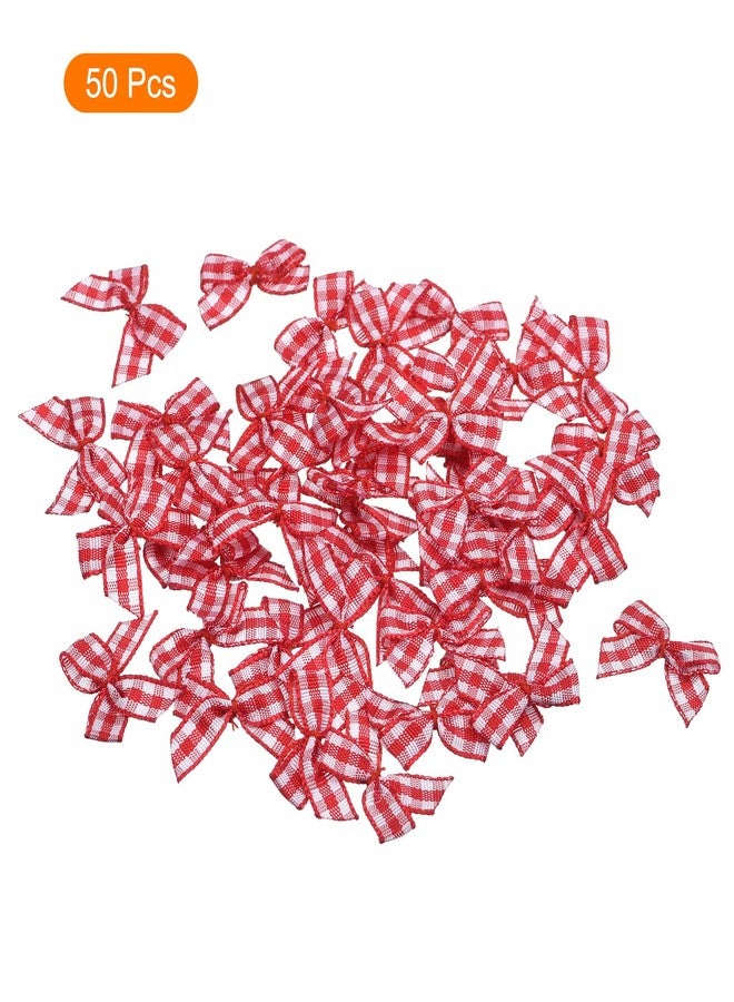 MECCANIXITY 50Pcs Mini Gingham Ribbon Bow 1" Checkered Fabric Satin Ribbon Bows for Craft DIY Hair Bow Sewing Wedding Birthday Party Red and White - Image 3