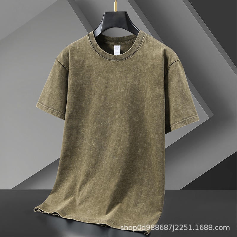 American-style Washed Old Short-sleeved T-shirt Fried Snow Flower US Code Fashion Brand Explosions Men's and Women's T-shirt with LOGO Printing - Image 1
