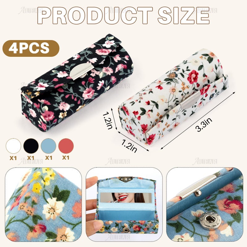 AUEAR, 4 Pack Floral Lipstick Case with Mirror for Purse Travel Holder (Small Flower Pattern) - Image 2