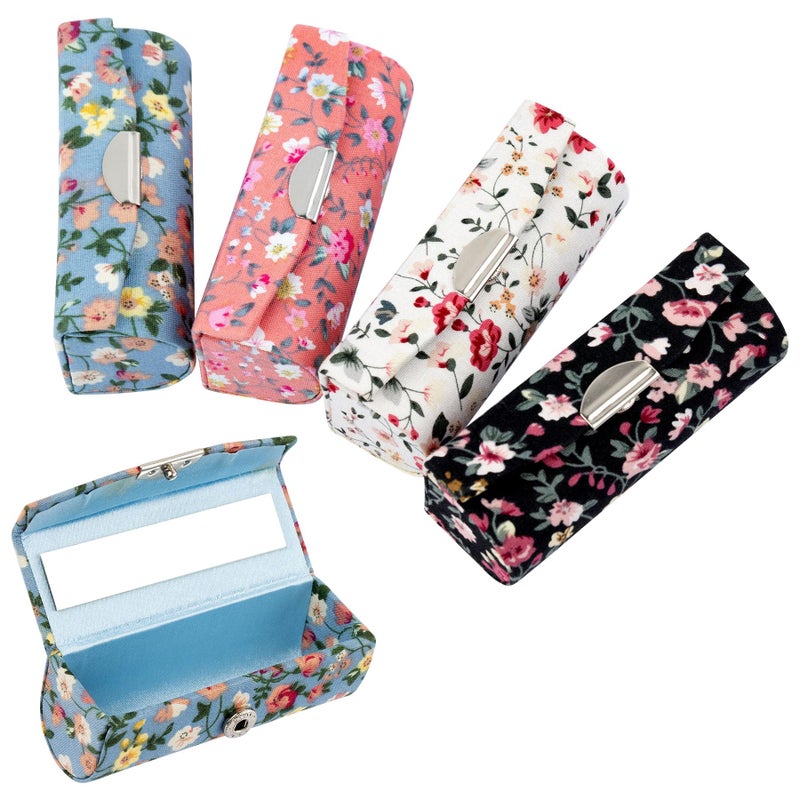 AUEAR, 4 Pack Floral Lipstick Case with Mirror for Purse Travel Holder (Small Flower Pattern) - Image 1