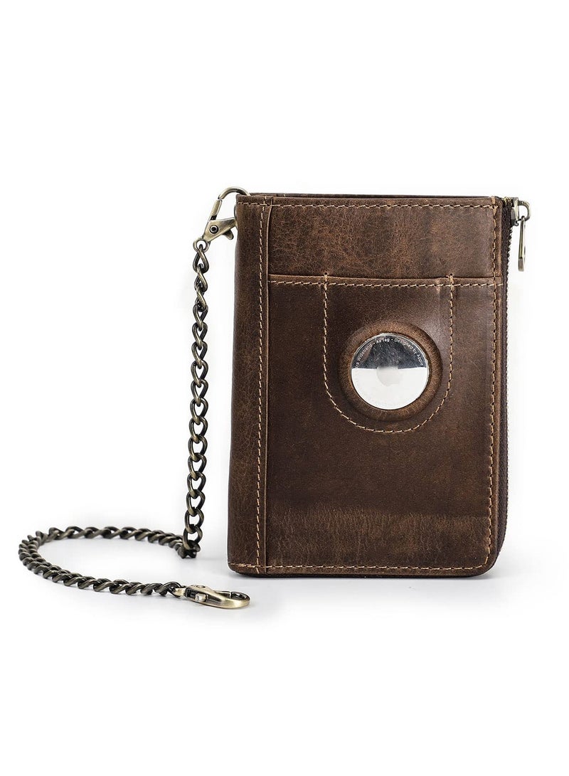 KASTWAVE Mens Bifold Wallet Chain Leather Key Wallet for Men AirTag Purse Credit Card Wallet Slim PU Leather Money Clip Key Wallet for Men Zipper Wallet Coin Card Holder with RFID Blocking(Coffee)  - Image 1