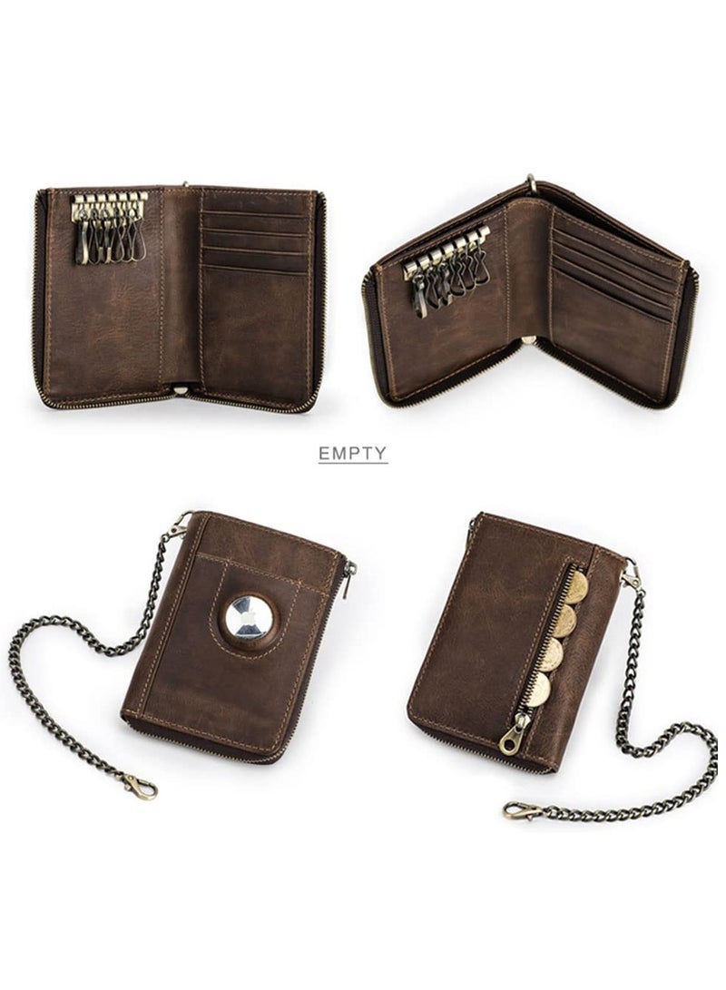 KASTWAVE Mens Bifold Wallet Chain Leather Key Wallet for Men AirTag Purse Credit Card Wallet Slim PU Leather Money Clip Key Wallet for Men Zipper Wallet Coin Card Holder with RFID Blocking(Coffee)  - Image 4