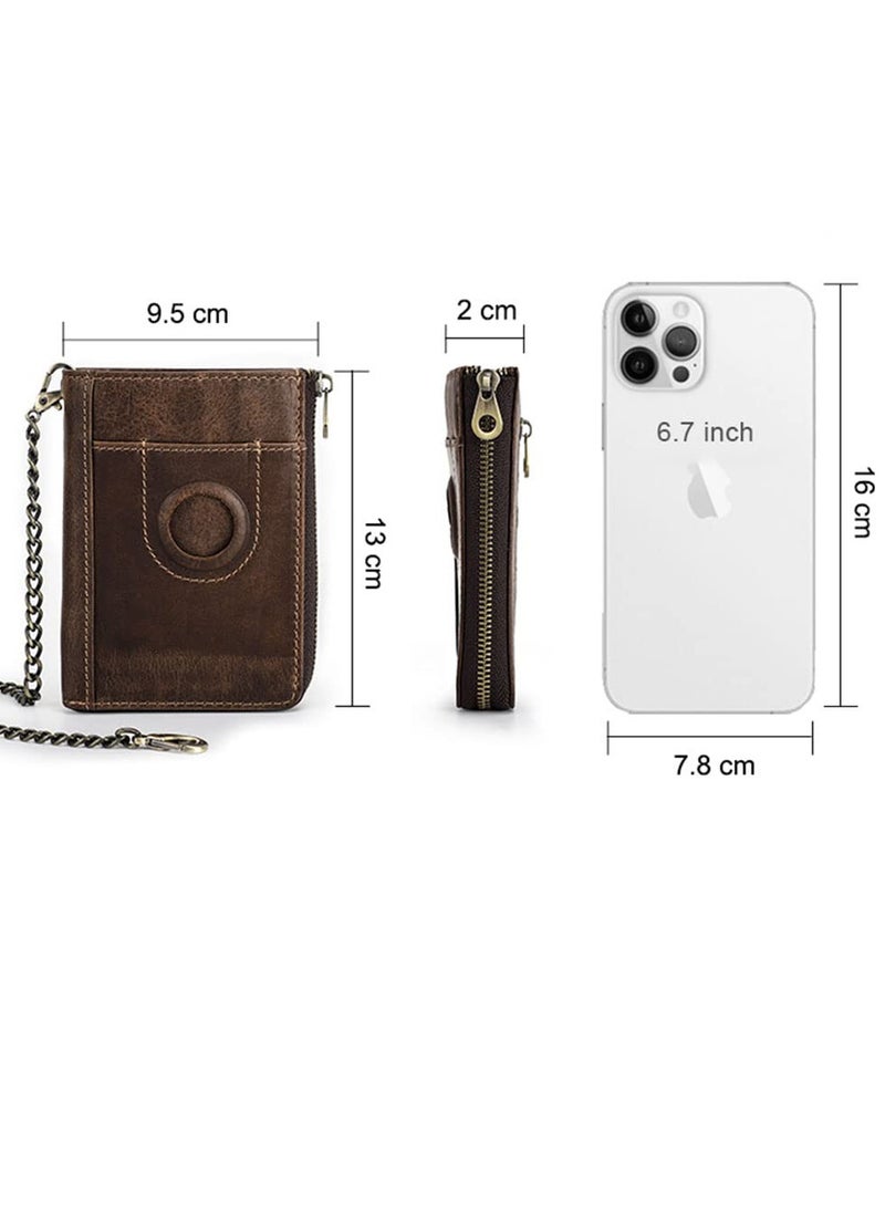 KASTWAVE Mens Bifold Wallet Chain Leather Key Wallet for Men AirTag Purse Credit Card Wallet Slim PU Leather Money Clip Key Wallet for Men Zipper Wallet Coin Card Holder with RFID Blocking(Coffee)  - Image 5