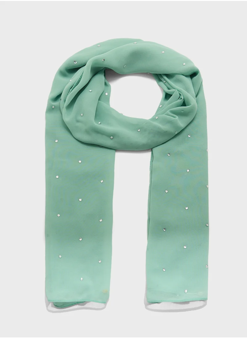 Khizana Embellished Floral Detail Long Hijab Scarf