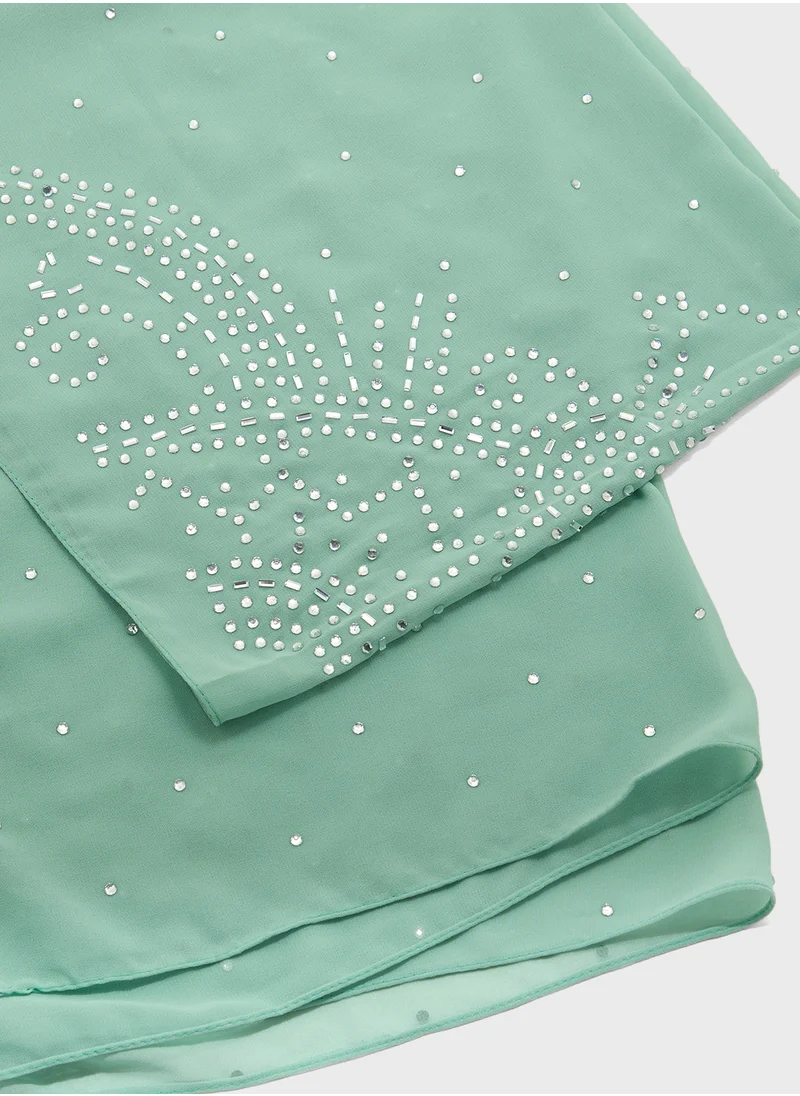 Khizana Embellished Floral Detail Long Hijab Scarf