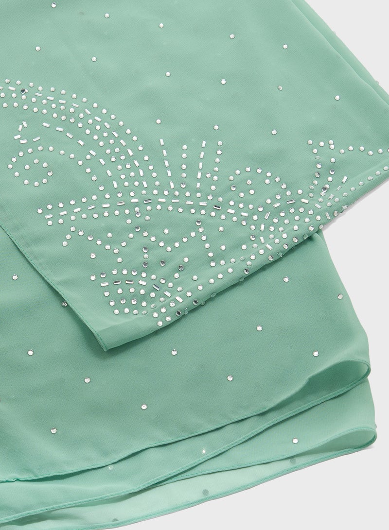 Khizana Embellished Floral Detail Long Hijab Scarf  - Image 2