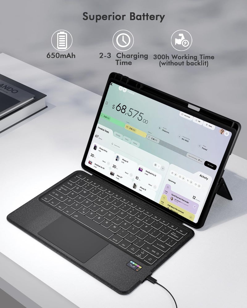 Doohoeek New Keyboard Folio w/Status Screen for Lenovo Idea Tab Pro 12.7" 2025, Idea Tab Pro 12.7 Inch Keyboard Bluetooth with Trackpad & Any-Angle Stand & Backlit Keyboard - Image 5