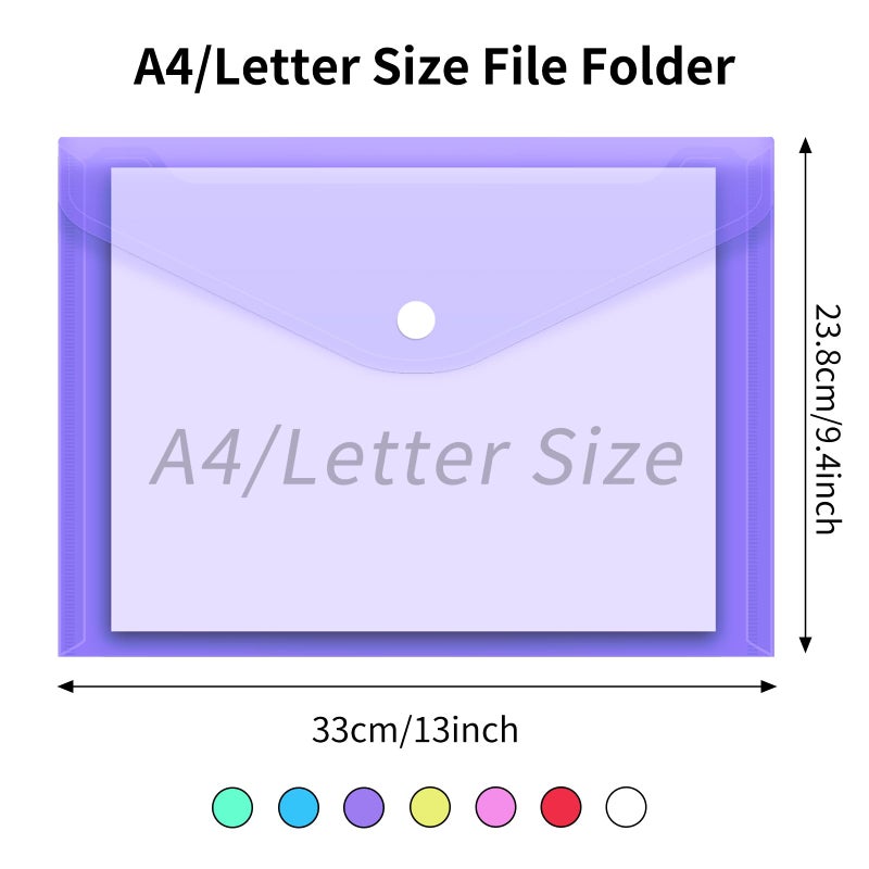 EOOUT 14pcs Plastic Envelopes, Plastic Folders for Documents, Poly Folders with Snap Closure, A4 Size, Letter Size, for School and Office Supplies - Image 2